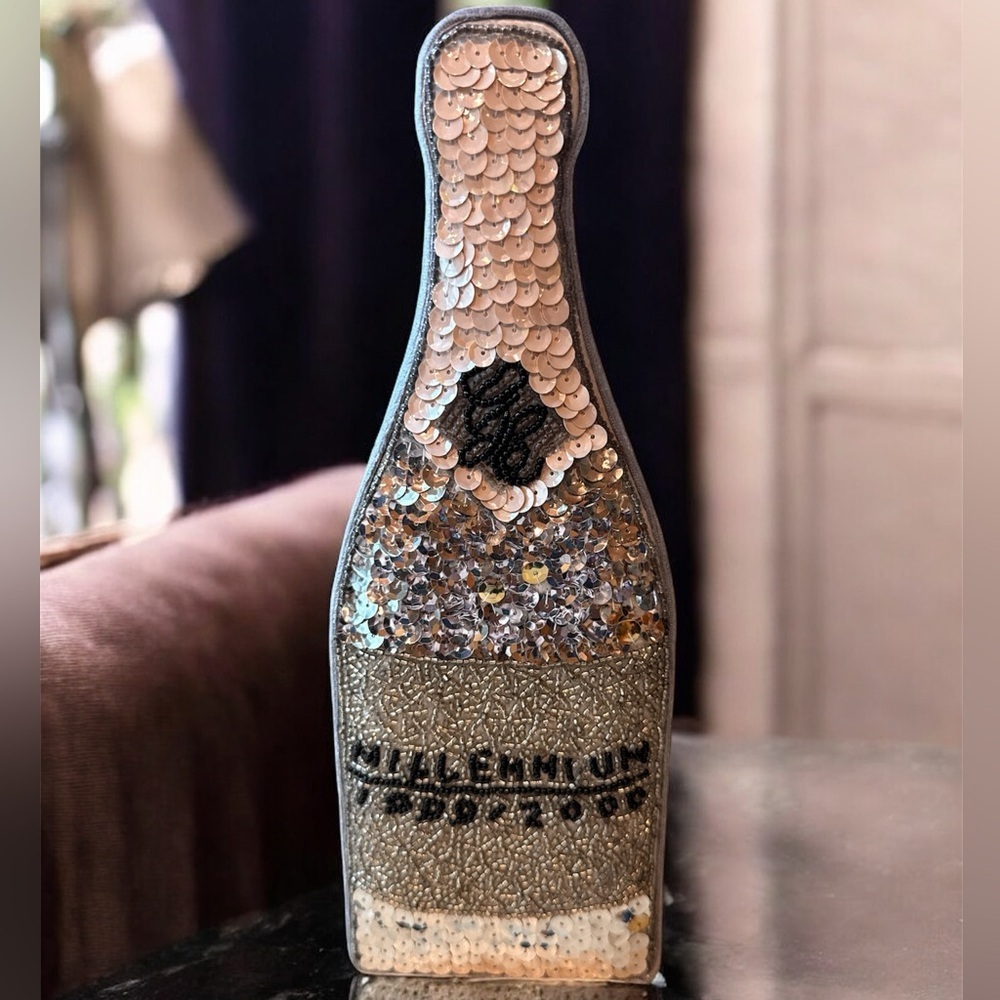 Vintage Sequin & Satin 1998 Champagne Bottle Trinket Box Millennium 1999/ 2000